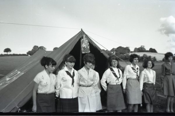 Chaverim standing to attention outside their tent on Bet Base Machane in 1964