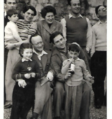 Asher Cailingold at Veida in 1954. Here he is with Eliyah & Tamara Blum & their 2 boys (Tirat Zvi) & Yissachar be Yaacov (formerly Benno Penner  & Asher (Felix) Harris Plus Harav Yosef Heinemman, head of the Mercaz Limmud in M/C at that time & later of Jerusalem with his daughter Naomi.